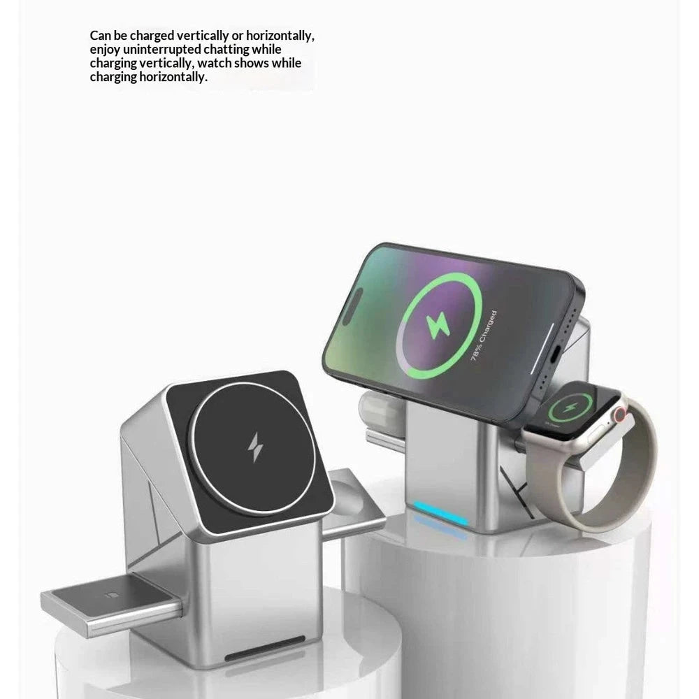 caricabatterie wireless magnetico 3-in-1 a cubo rotante