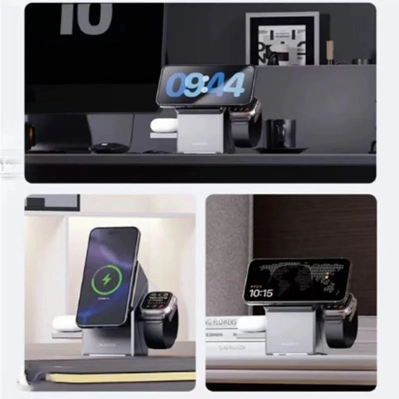caricabatterie wireless magnetico 3-in-1 a cubo rotante