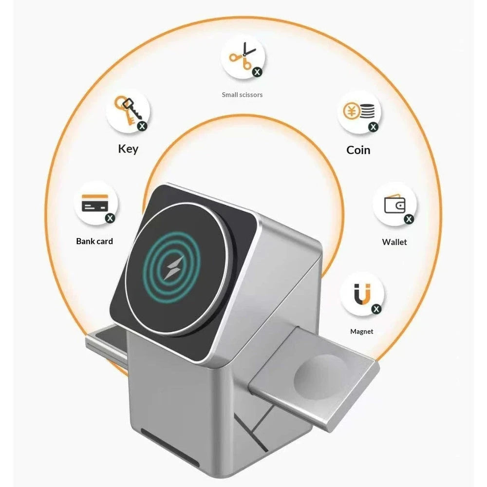 caricabatterie wireless magnetico 3-in-1 a cubo rotante