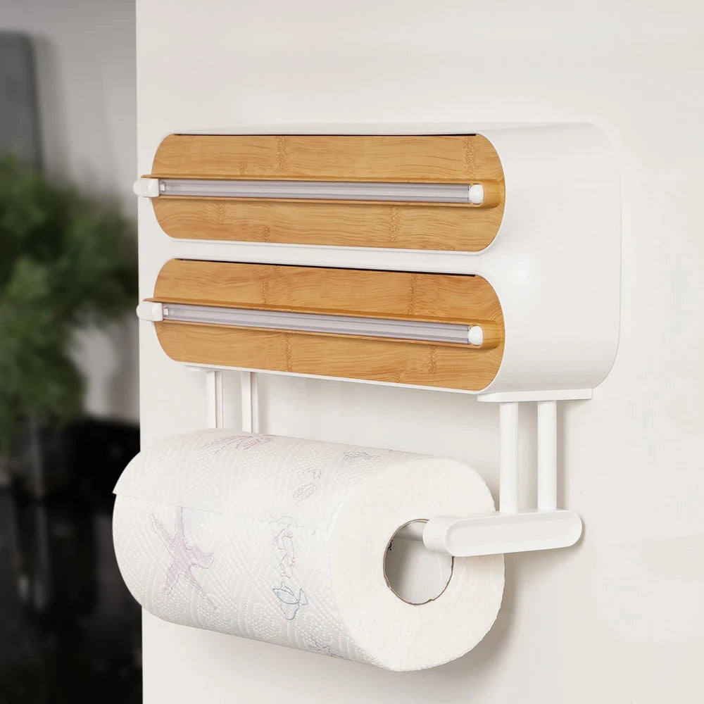 Dispenser da Cucina 3 in 1 – Portarotolo da Parete per Pellicola, Alluminio e Carta da Cucina